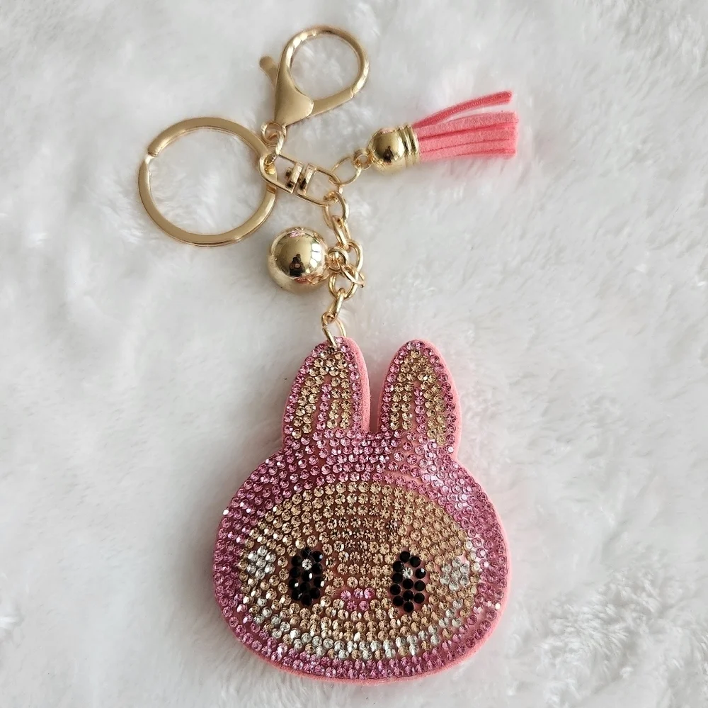 Labubu Pink and Gold Keychain Bag Charm